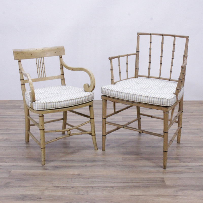 2 Regency Style Cream Faux Bamboo Armchairs