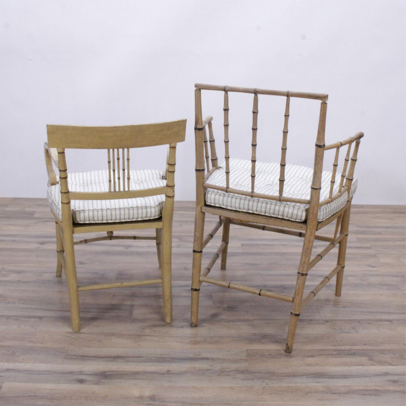 2 Regency Style Cream Faux Bamboo Armchairs
