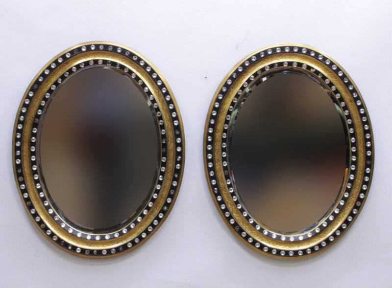 Pair of Irish Regency Style Gilt Oval Mirrors