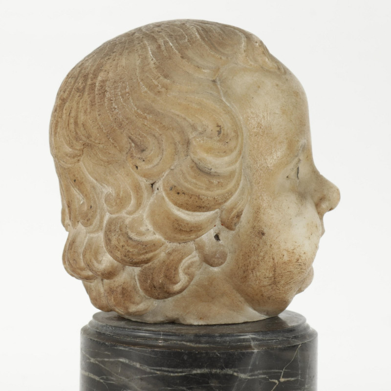 19th C. poss. earlier Marble Child Head on stand