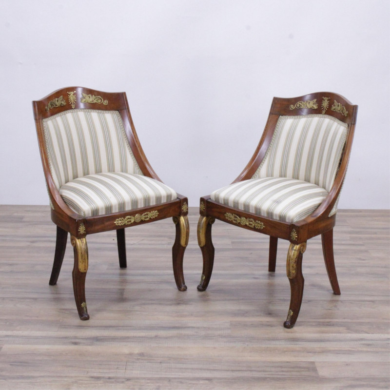 Pair Empire Revival Ormolu Mtd Chairs, 19th C.