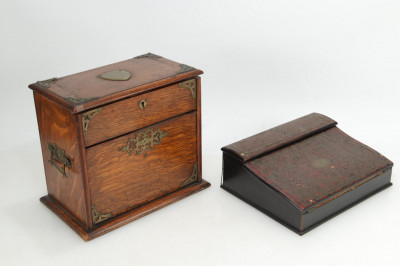 Image for Lot Victorian Oak Leather Box & Boulle Lap Desk, 19 C.