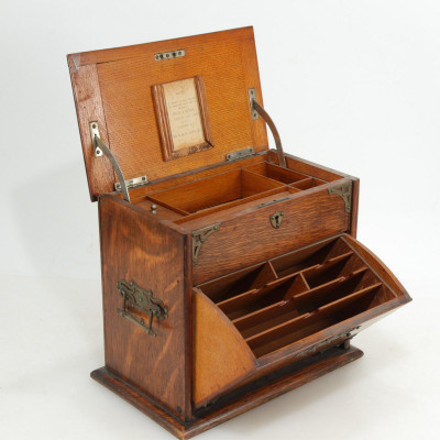Victorian Oak Leather Box & Boulle Lap Desk, 19 C.