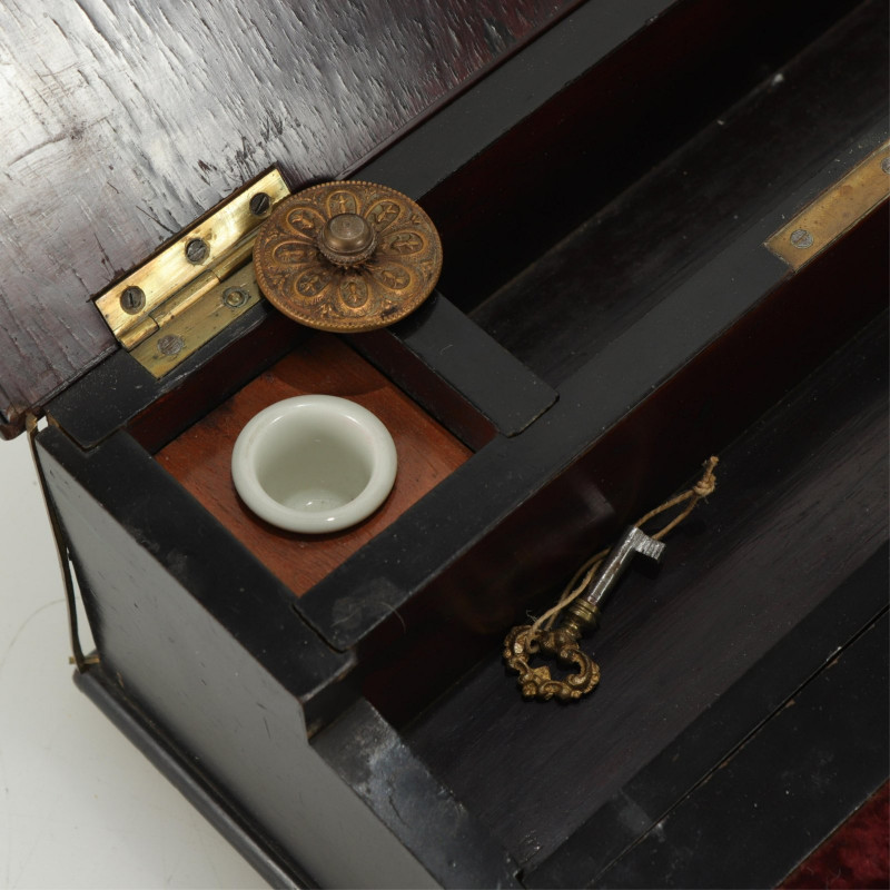Victorian Oak Leather Box & Boulle Lap Desk, 19 C.
