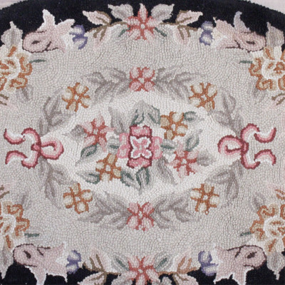Vintage Floral Themed Oval Hooked Rug