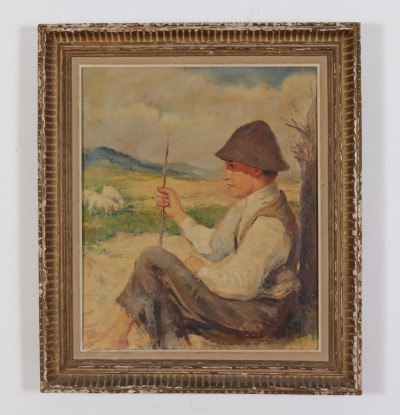 Oszkar Glatz (Hungar.1872-1958) Shepherd Boy O/C