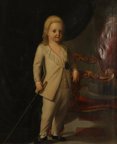 Image for Lot 18th C. Portrait of a Young Boy, oil on canvas