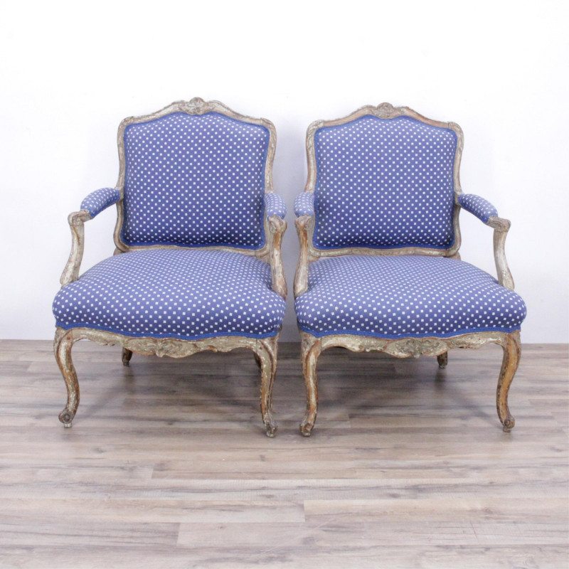 Pair Louis XV Painted Fauteuils, Mid 18th C.
