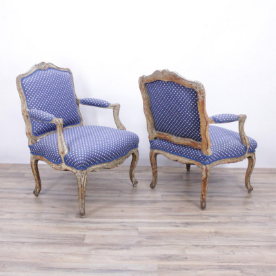 Pair Louis XV Painted Fauteuils, Mid 18th C.