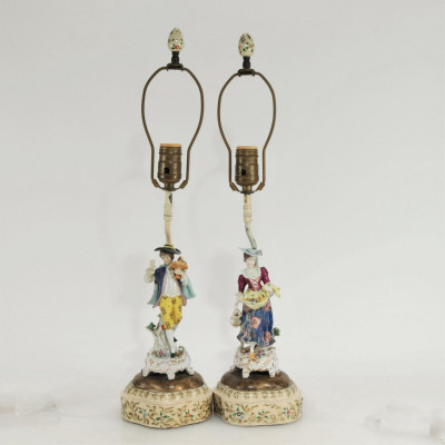 Pair German Porcelain Figural Lamps