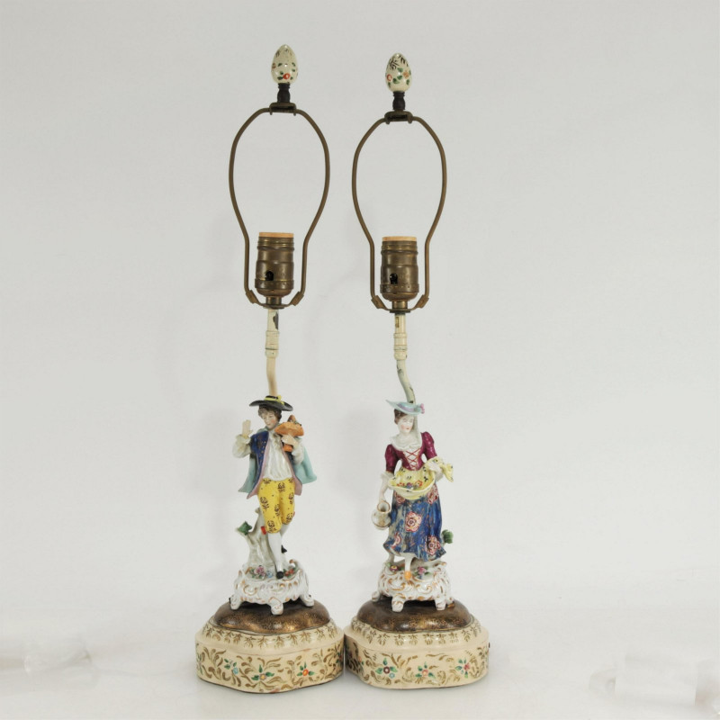 Pair German Porcelain Figural Lamps