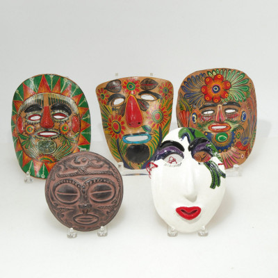 Image for Lot 5 Mexican Folk Art Pottery Masks
