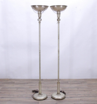 Pair Art Deco Nickel Plated Torchieres