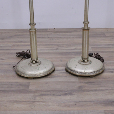 Pair Art Deco Nickel Plated Torchieres