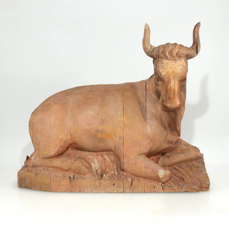 Folk Art Carved Figure of a Recumbent Oxen