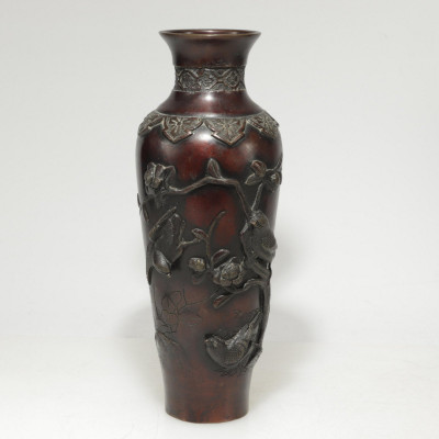 Loetz Style Vase & 2 Japanese Bronze Vases