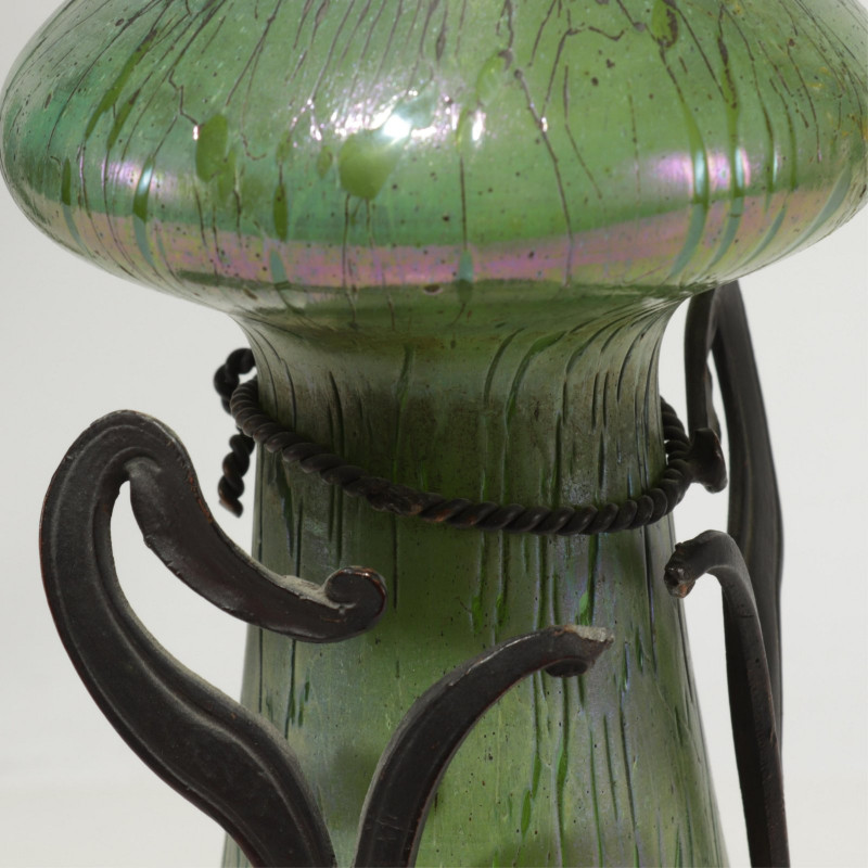 Loetz Style Vase & 2 Japanese Bronze Vases