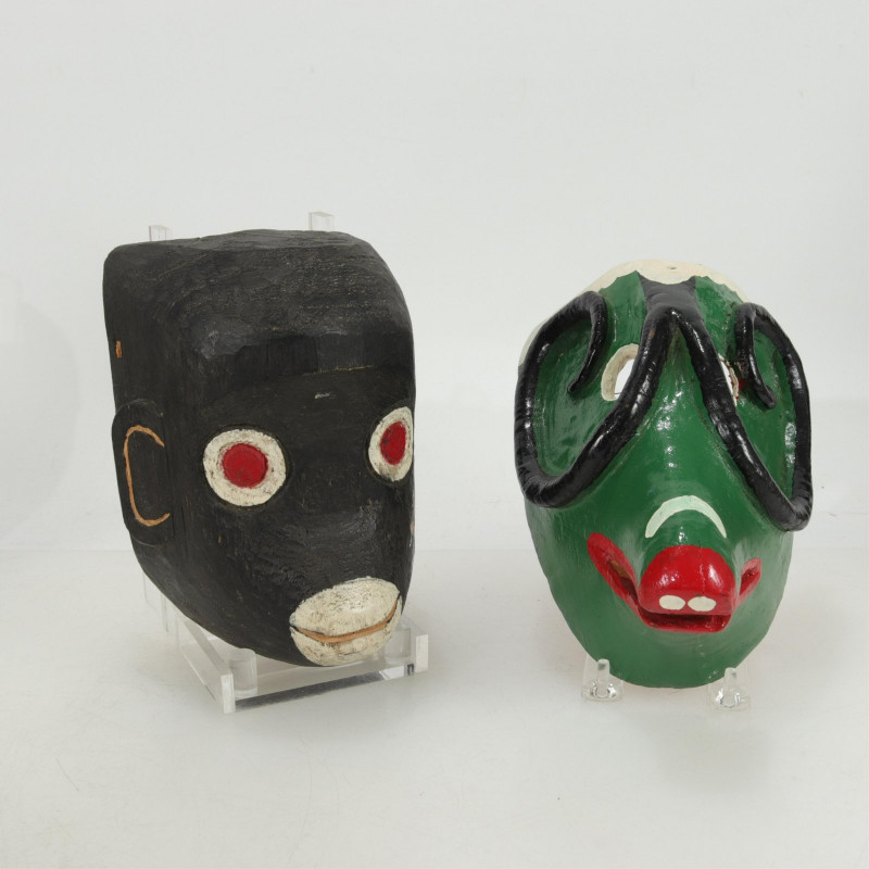 6 Central American Painted Wood Animal Masks