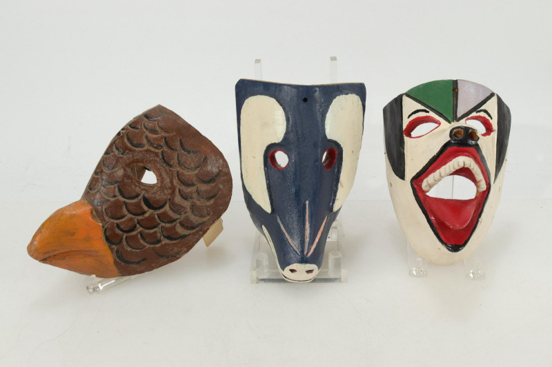 6 Central American Painted Wood Animal Masks