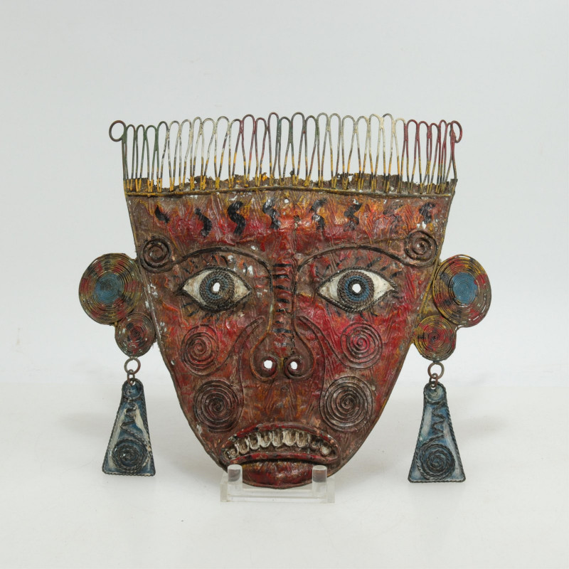 Grotesque Mexican Polychromed Copper Dance Mask
