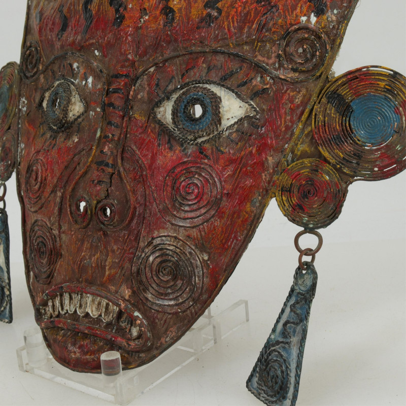 Grotesque Mexican Polychromed Copper Dance Mask