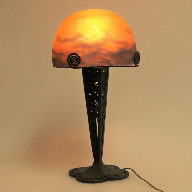 Muller Freres Color Glass & Iron Table Lamp, 1930