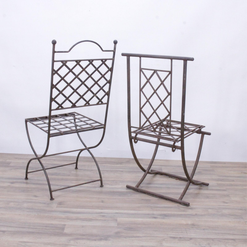 2 Iron Curule-Form Side Chairs