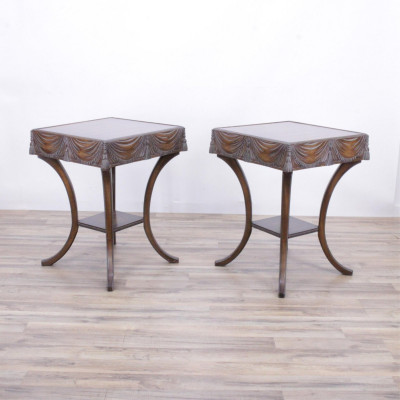 Image for Lot Pair Hollywood Regency Walnut Stained Tables