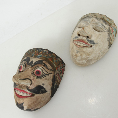 3 South East Asian Painted Wood Masks, Bali