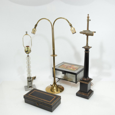 Image for Lot 3 20th C. Lamps & 2 Document Boxes