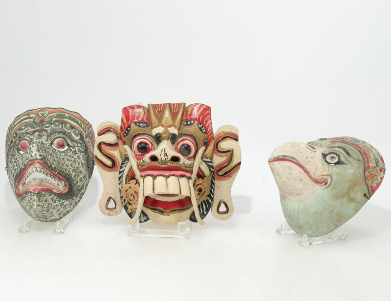 3 Asian Painted Wood Animal Masks, Nepal, Bali