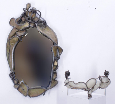 Image for Lot Cal Thompson: Iron & Resin Mirror; Votive Stand