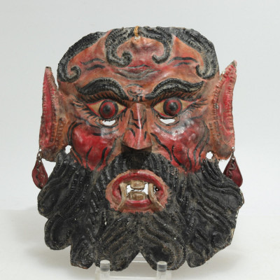 Image for Lot Fanged Man, Mexican Polychromed Copper Dance Mask