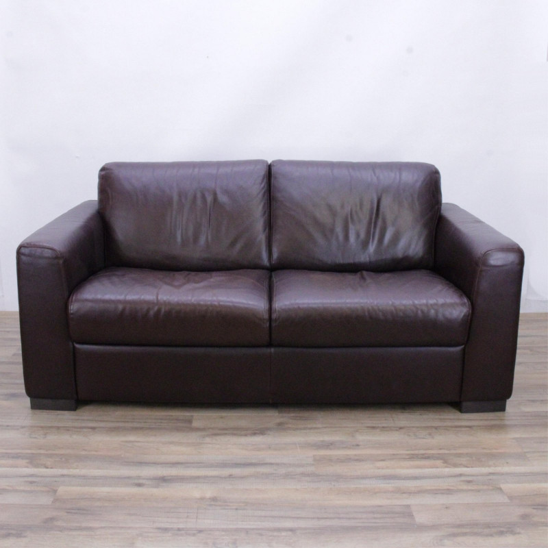 Maurice Villency Stitched Brown Leather Sofa