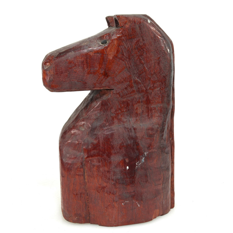 Folk Art Carved Mahogany Bust of a Horse, signed