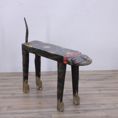 Image for Lot Folk Art Painted Panther Bench, 20th C.