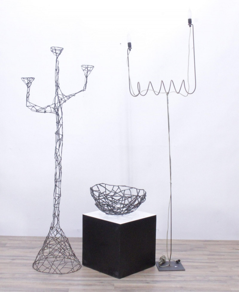 Modernist Iron Torchiere Lamp & Bowl, M. Trattner