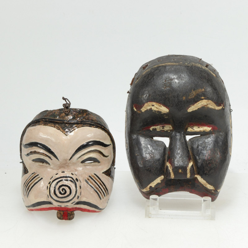 Mexican Painted Wood Juan Negro & Spaniard Masks