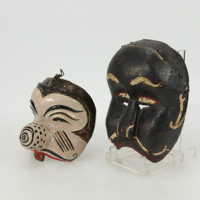 Mexican Painted Wood Juan Negro & Spaniard Masks