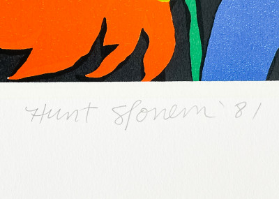 Hunt Slonem - Untitled (Patterns and Figures with Blue Background)
