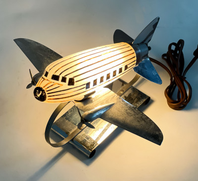 Art Deco Chrome and Glass Airplane Lamp