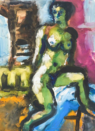 Karl Stark - Nude Model, Seated in The Studio