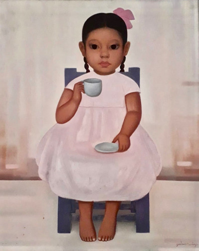 Image for Lot Gustavo Montoya - Niña Tomando Chocolate (Little girl drinking chocolate)