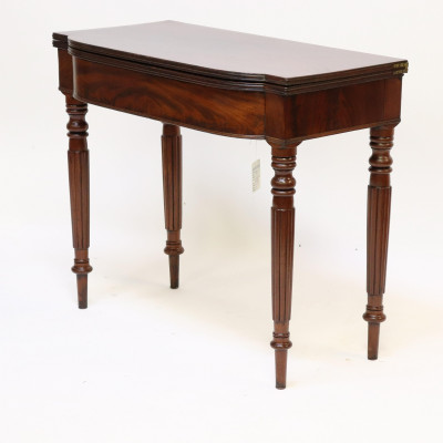 Image for Lot Sheraton Carved Mahogany Card Table, 19th C.
