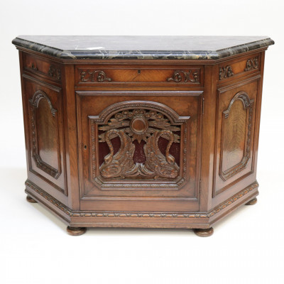 Image for Lot Walnut Marble Top Side Cabinet