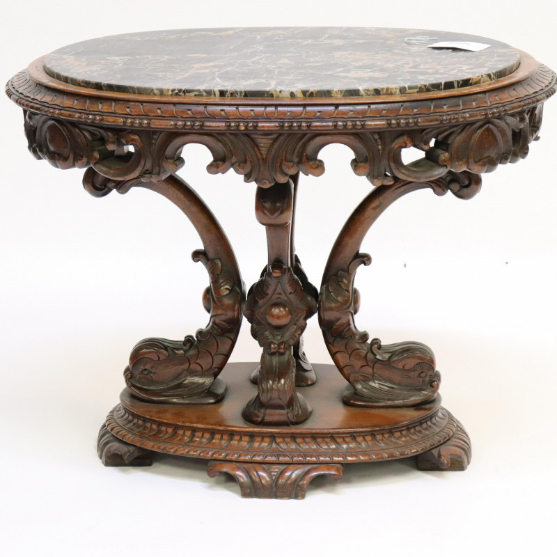 Oval Walnut Marble Top Low Table