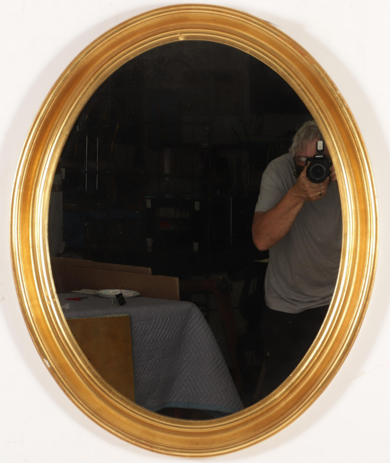 Gilt Wood Oval Mirror, 20th C.
