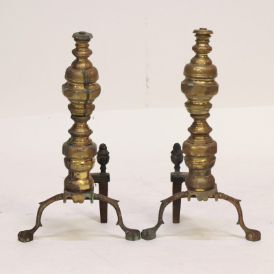 Image for Lot Pair of English Brass Andirons, 19th C.