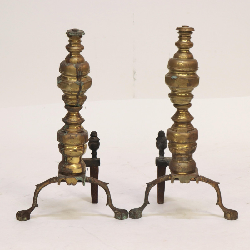 Pair of English Brass Andirons, 19th C.