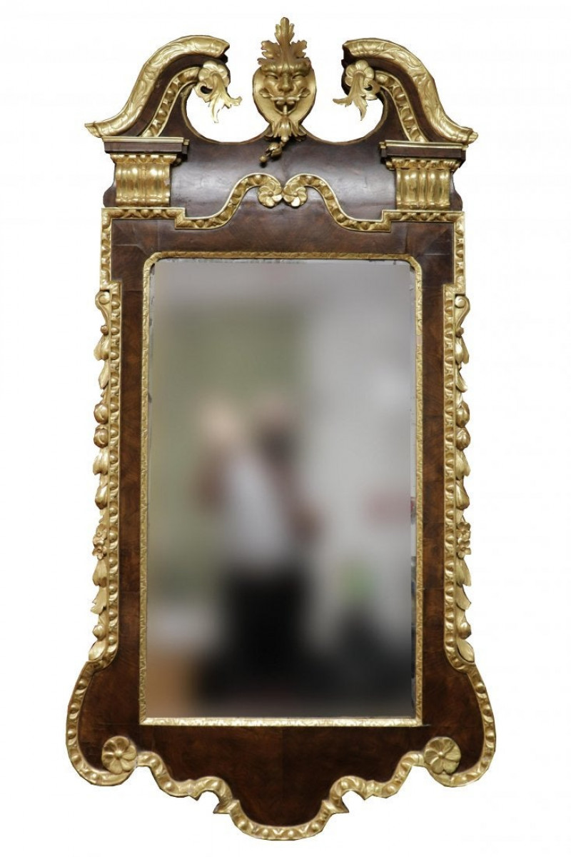 George II Parcel-Gilt Mahogany Mirror, 18th C